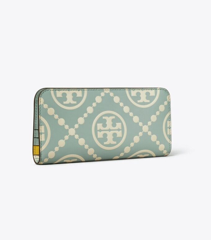 T Monogram Cartera delgada con cremallera en relieve en contraste T Monogram Cartera delgada con cremallera en relieve en contraste