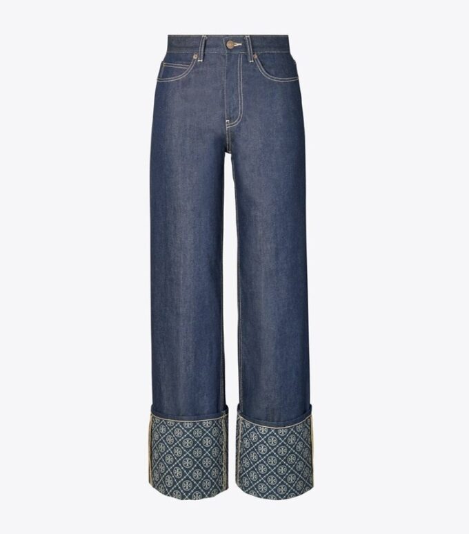 T Monogram Contrast Cuff Straight Leg Jean T Monogram Contrast Cuff Straight Leg Jean