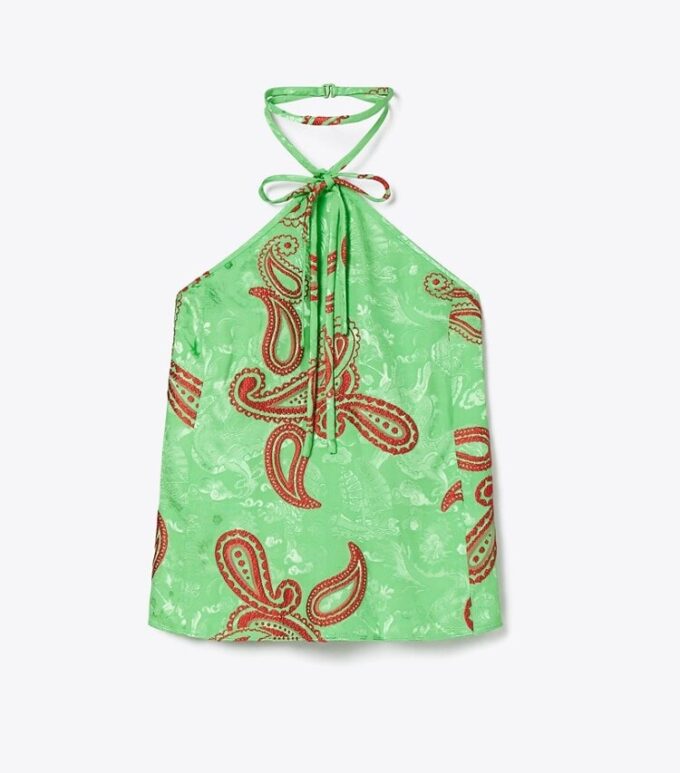 Top con nudo de satén y estampado de cachemira Top con nudo de satén y estampado de cachemira