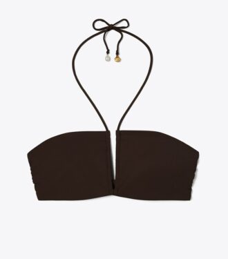 Top de bikini bandeau con cuello halter