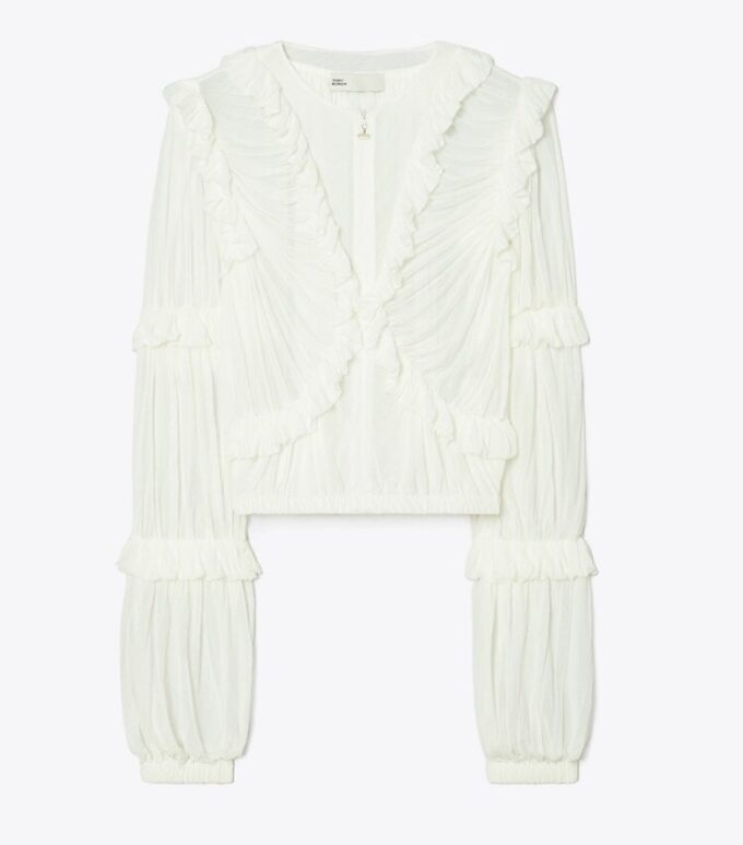 Top de jersey transparente con volantes Top de jersey transparente con volantes