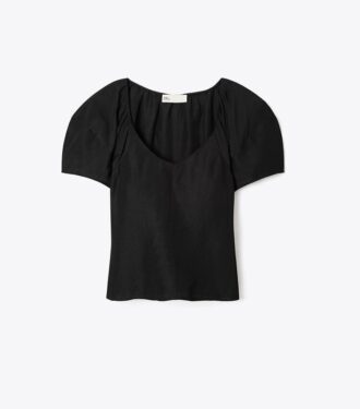 Top de viscosa con mangas abullonadas