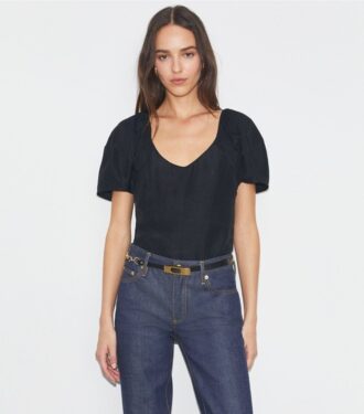 Top de viscosa con mangas abullonadas