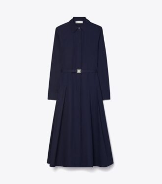 Vestido camisero de algodón plisado