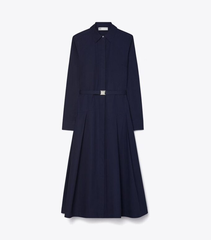 Vestido camisero de algodón plisado