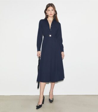 Vestido camisero de algodón plisado