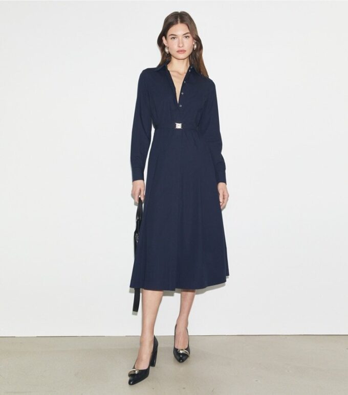 Vestido camisero de algodón plisado