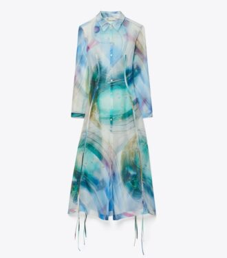 Vestido camisero de organza de seda