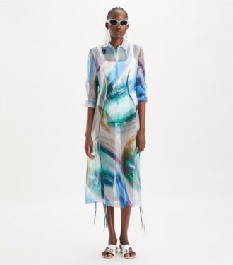 Vestido camisero de organza de seda