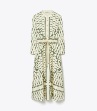 Vestido camisero de seda estampado