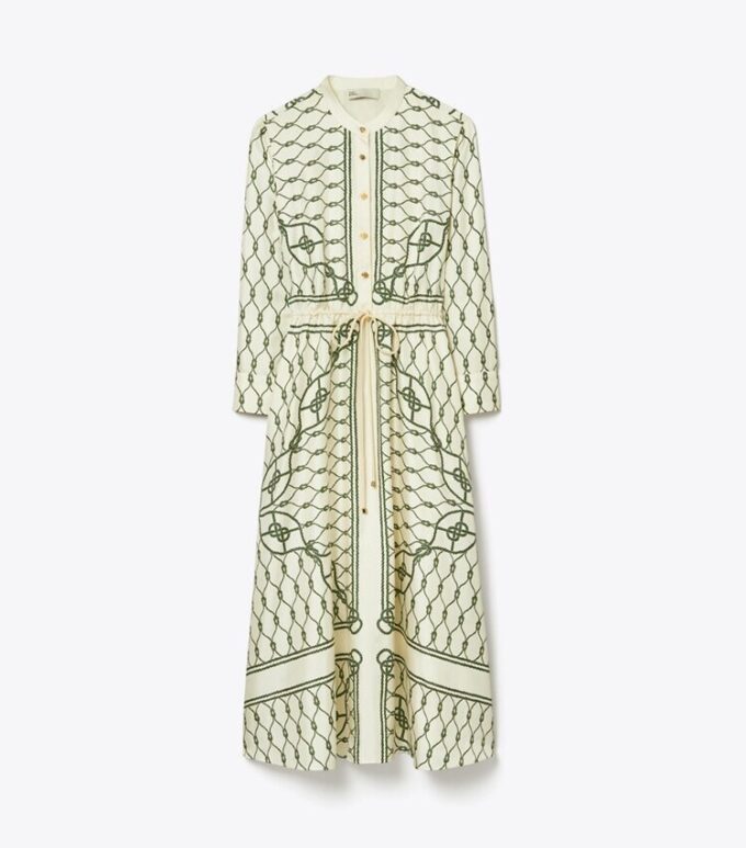 Vestido camisero de seda estampado