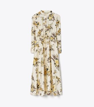 Vestido camisero de seda estampado