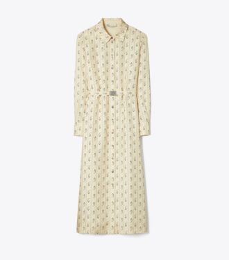 Vestido camisero de seda estampado
