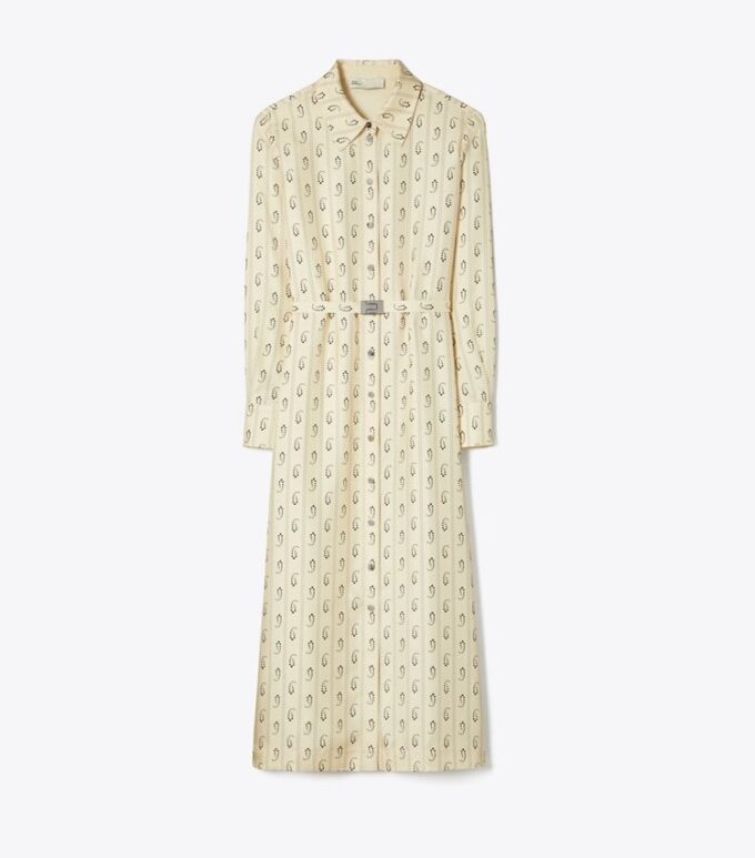 Vestido camisero de seda estampado
