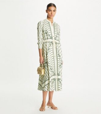 Vestido camisero de seda estampado