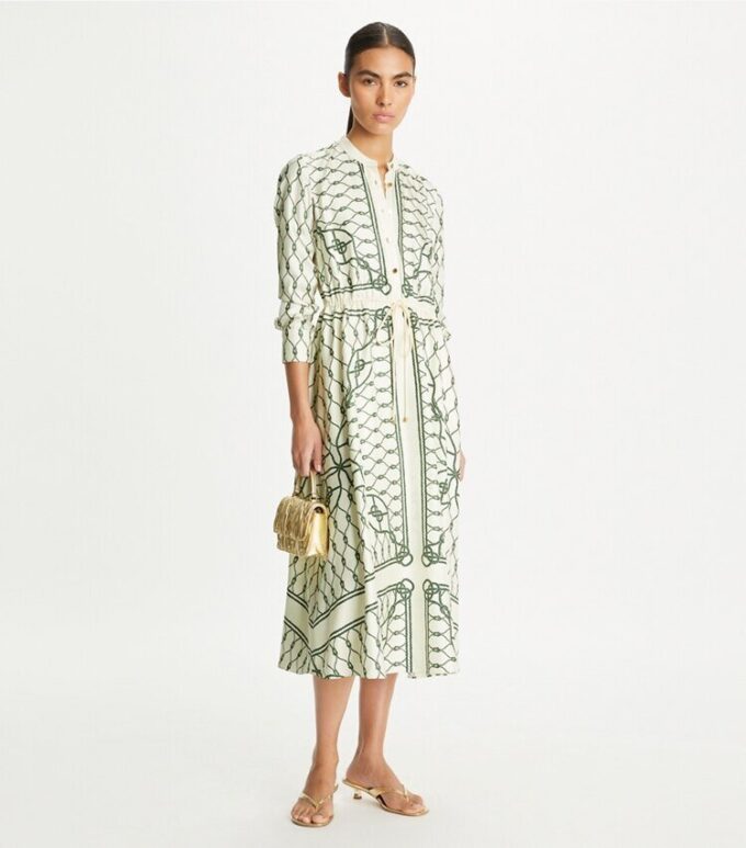 Vestido camisero de seda estampado