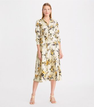 Vestido camisero de seda estampado