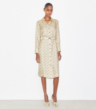 Vestido camisero de seda estampado