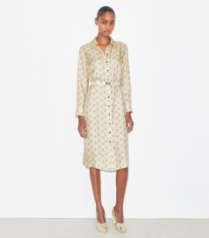 Vestido camisero de seda estampado