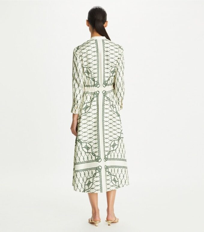 Vestido camisero de seda estampado