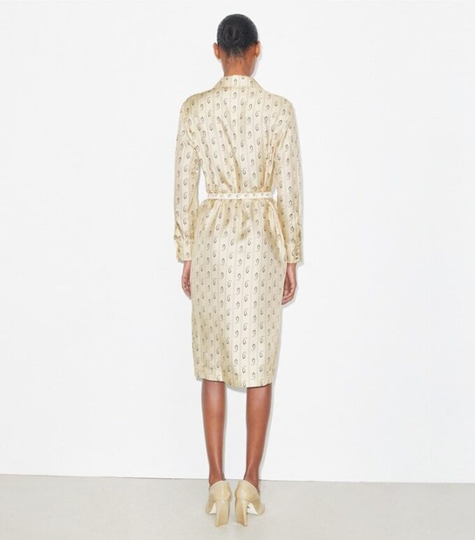Vestido camisero de seda estampado