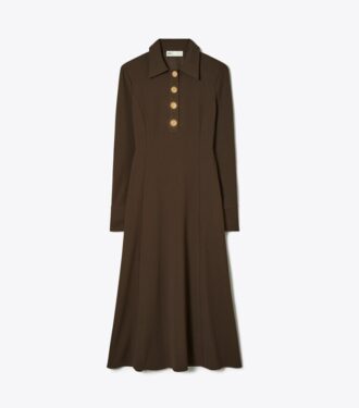 Vestido camisero liso de crepé