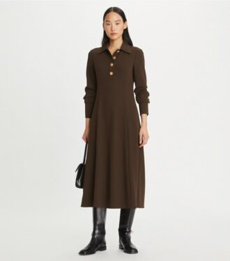 Vestido camisero liso de crepé
