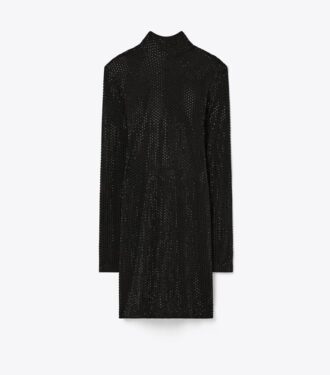 Vestido de cuello alto de viscosa con adornos