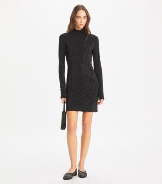 Vestido de cuello alto de viscosa con adornos