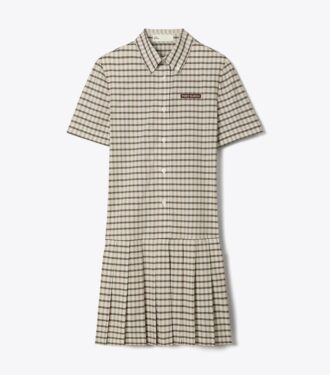 Vestido de golf a cuadros con cintura baja y pliegues