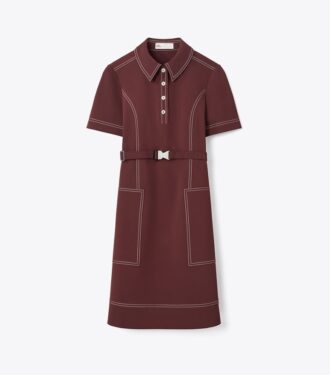 Vestido de golf de manga corta con costuras decorativas
