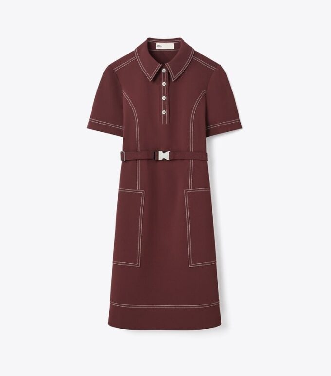 Vestido de golf de manga corta con costuras decorativas Vestido de golf de manga corta con costuras decorativas