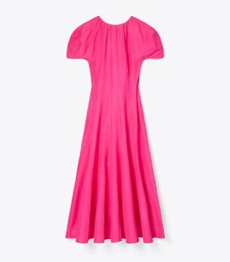 Vestido de lino con mangas abullonadas