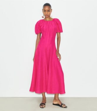 Vestido de lino con mangas abullonadas