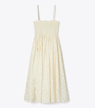 Vestido de seda sin tirantes con fruncidos