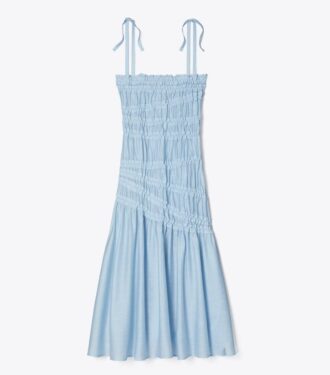 Vestido de viscosa con tirantes ajustables y fruncidos en los hombros