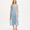 Vestido de viscosa con tirantes ajustables y fruncidos en los hombros Vestido de viscosa con tirantes ajustables y fruncidos en los hombros