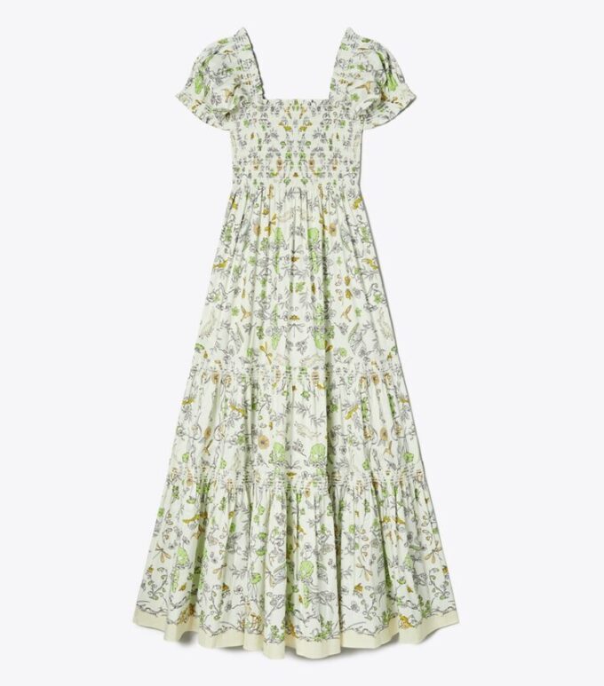 Vestido estampado de algodón con fruncidos Vestido estampado de algodón con fruncidos