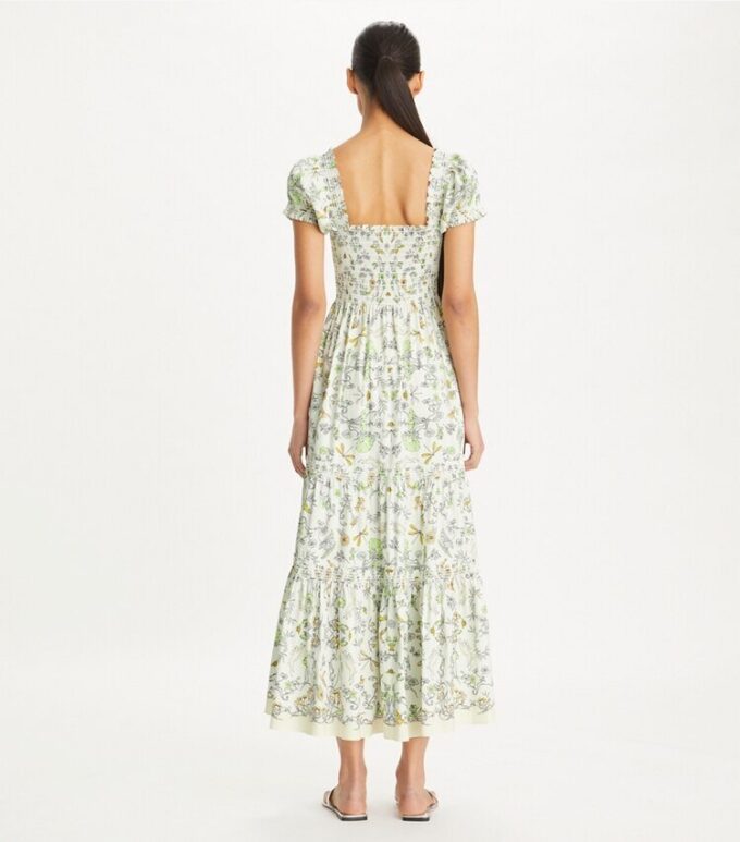 Vestido estampado de algodón con fruncidos Vestido estampado de algodón con fruncidos