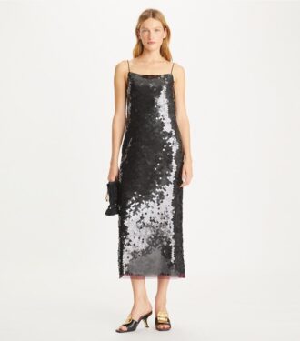 Vestido liso con lentejuelas