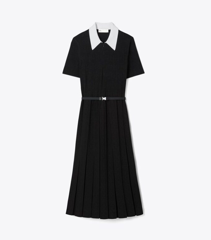 Vestido plisado con monograma T Pointelle Vestido plisado con monograma T Pointelle