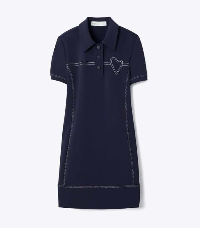 Vestido polo elástico con puntadas decorativas Vestido polo elástico con puntadas decorativas