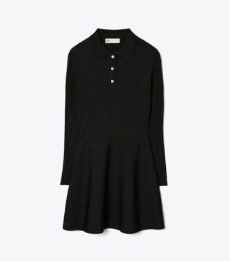 Vestido polo mini de manga larga de punto técnico