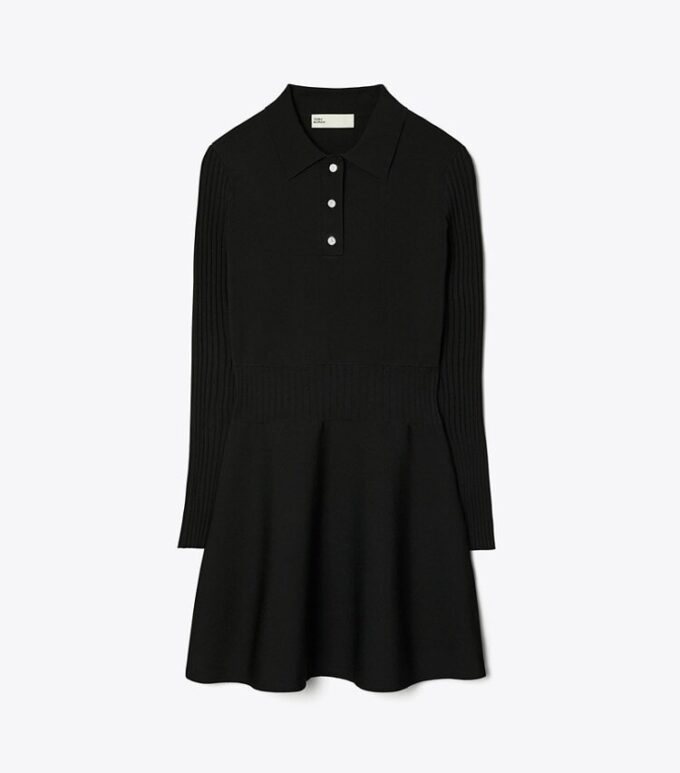 Vestido polo mini de manga larga de punto técnico