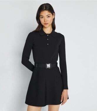 Vestido polo mini de manga larga de punto técnico