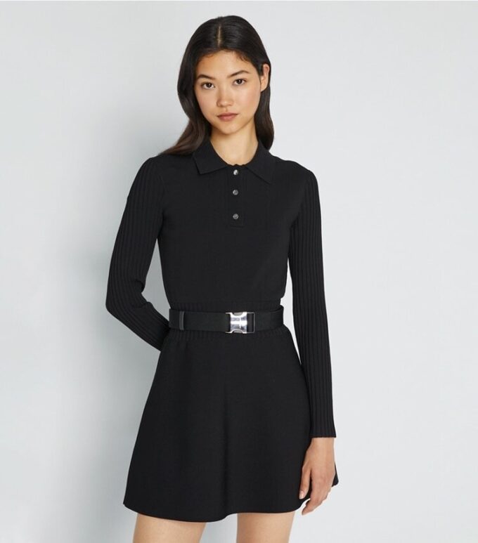 Vestido polo mini de manga larga de punto técnico