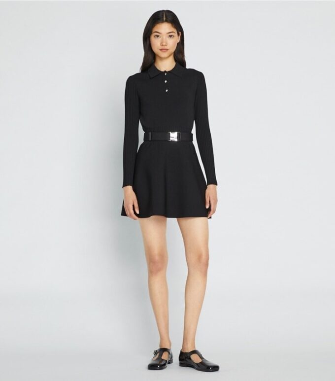 Vestido polo mini de manga larga de punto técnico