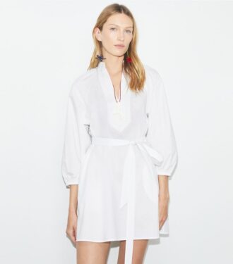 Vestido túnica de algodón con mangas abullonadas